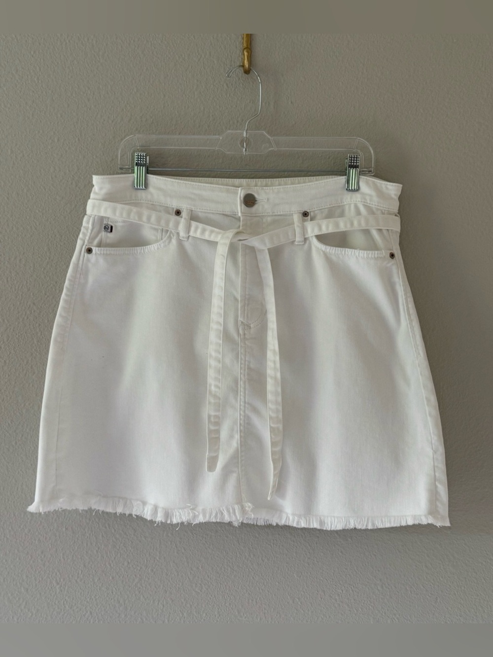 Dear John Off-White Denim Mini Skirt with Self-Tie